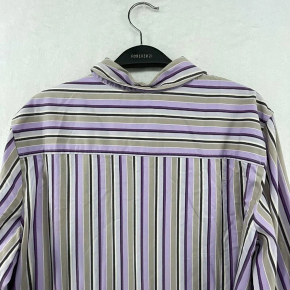 Attention Button-Up Shirt Women's Sz XL Purple Brown Striped Collared Stretch - Picture 8 of 12